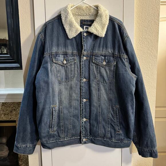 Gap Men’s Sherpa-Lined Icon Denim Jacket Size Large Medium Wash Blue Classic - Picture 3 of 8